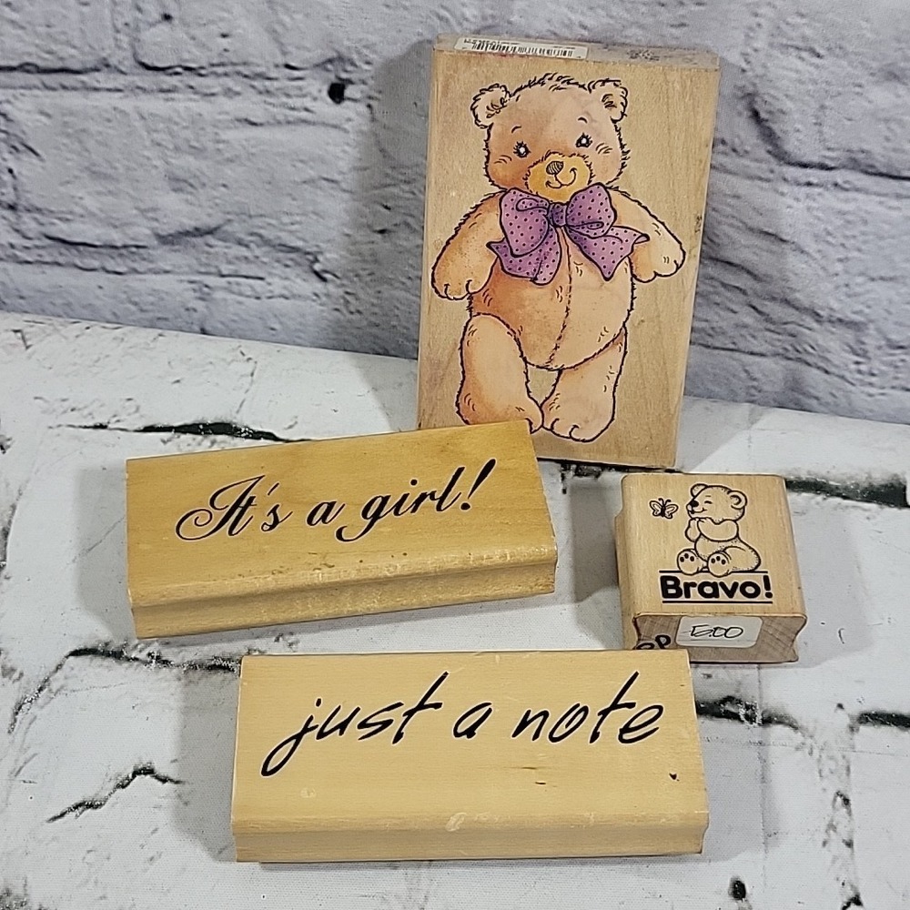 Vintage Rubber Stamps Lot Of 4 Teddy Bears‎ Its A Girl Just A Note Crafts